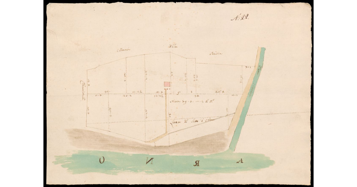 [Pianta di un podere lungo l'Arno alla confluenza del torrente Mensola]