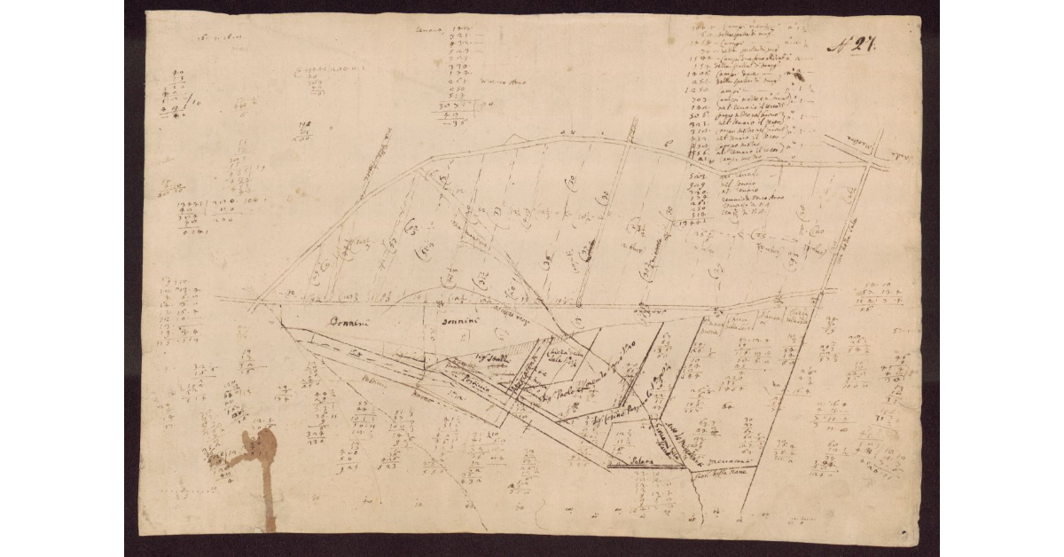 [Sbozzo di pianta dell'area tra il corso del fiume Arno e la via Pistoiese a via della Sala]