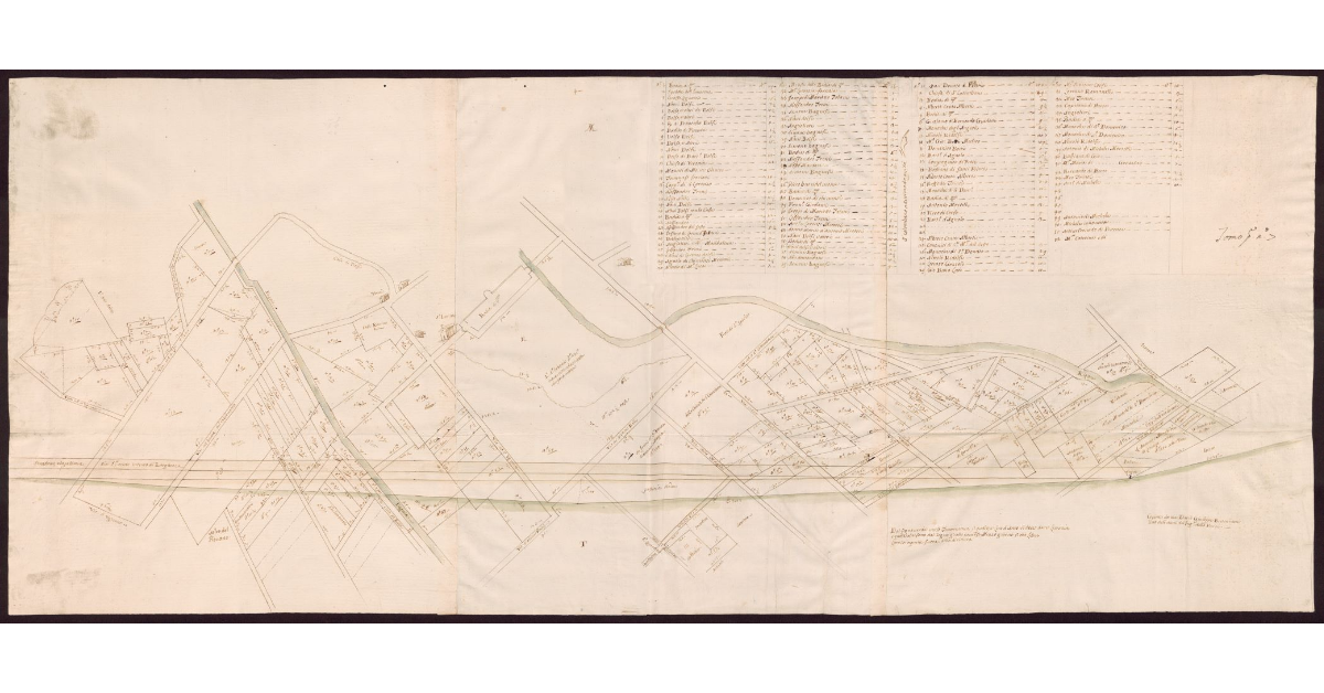 [Pianta di appezzamenti di terreno lungo il fiume Arno presso San Colombano]