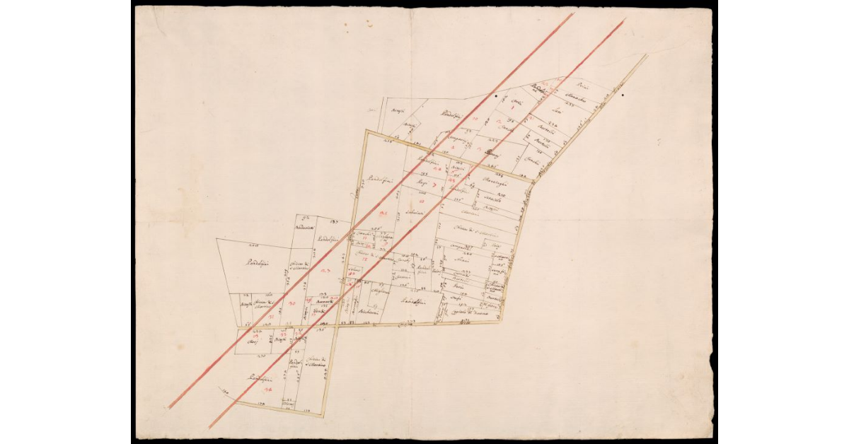 [Pianta di appezzamenti di terreno lungo il fiume Arno nei pressi dell'Isola di Lastra a Signa]