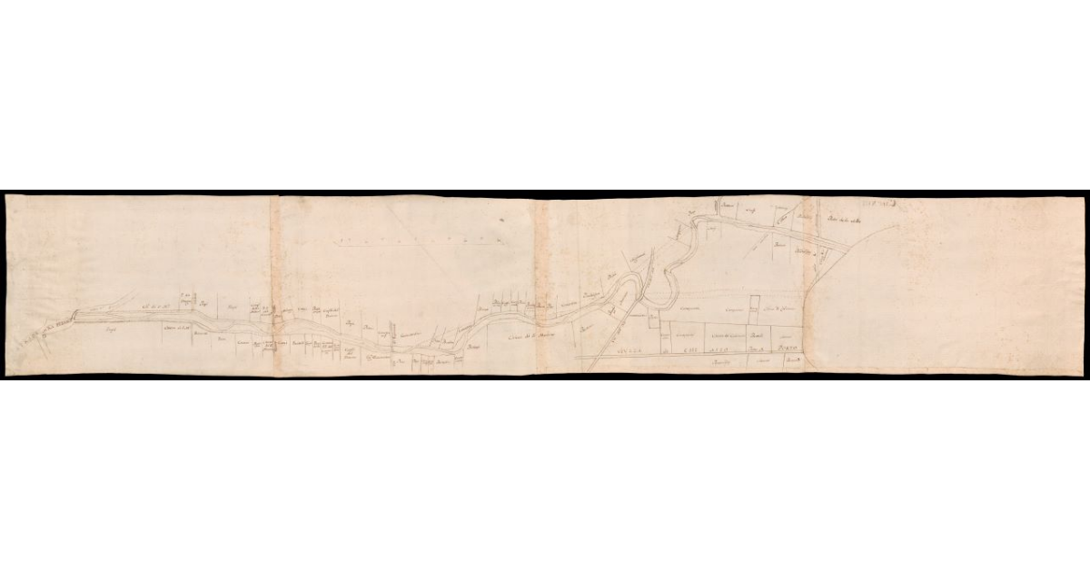 [Pianta del basso corso del fiume Bisenzio fino alla confluenza nell'Arno al Porto di Signa]