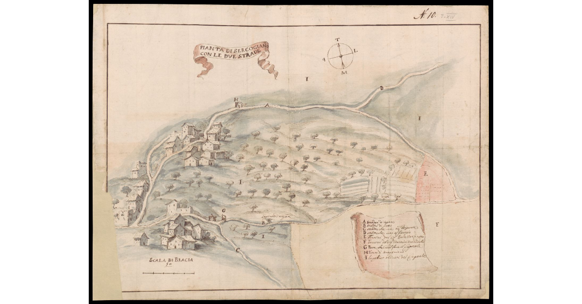 Pianta del borgo di Sercogiano con le due strade