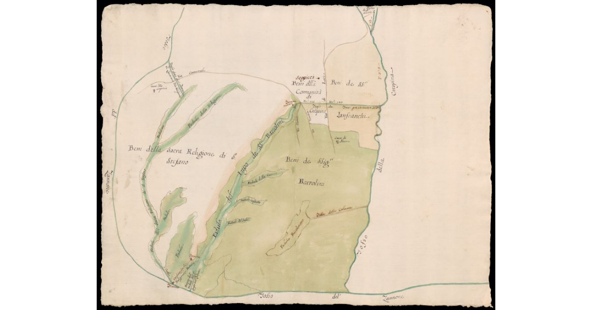 [Pianta di un territorio parzialmente paludoso fra i fossi Crespina e Zannone nel territorio Pisano]