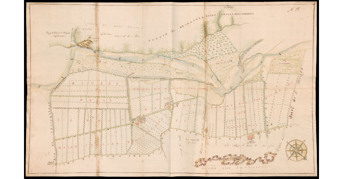 [Pianta di un tratto del fiume Pesa nei pressi dei poderi Topole, Casa Nuova e Canigiano]