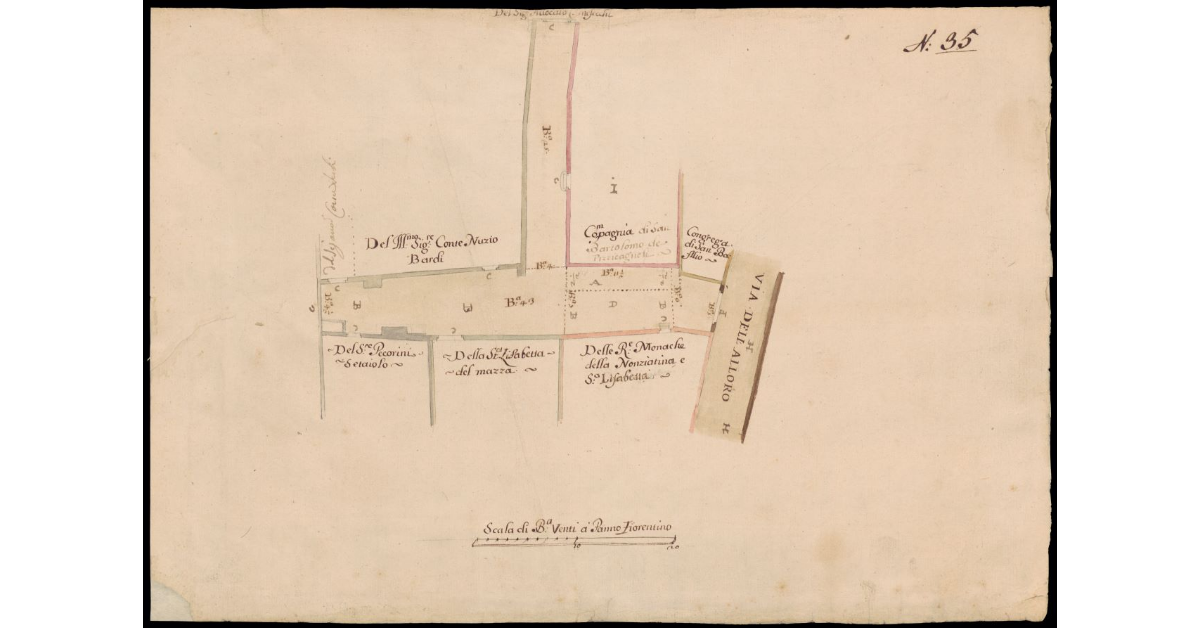 [Pianta di strade e terreni presso Via dell'Alloro a Firenze]