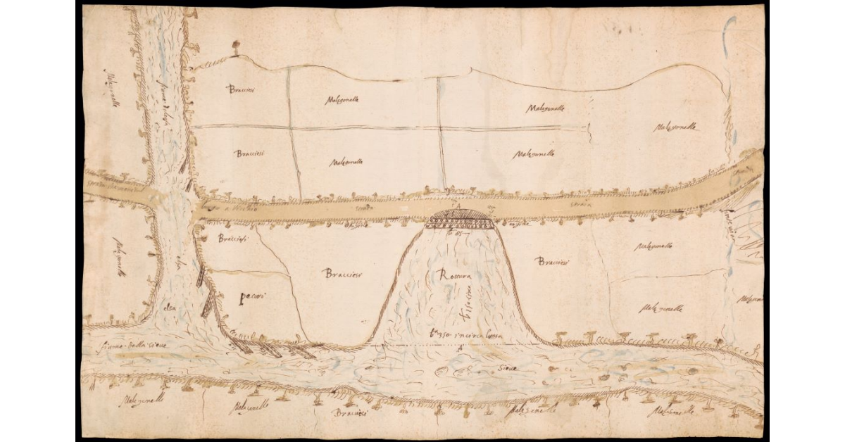 [Pianta di un tratto del fiume Sieve per evidenziare la rottura dell'argine]