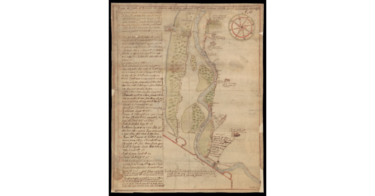 Pianta del Fiume di Bisenzio che comincia sotto la Chiesa e Convento de Reverendi Padri Zoccolanti del Palco seguente in sino al Ponte