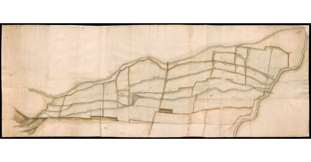 [Pianta dei torrenti Marina e Marinella alla loro confluenza nel fiume Bisenzio]