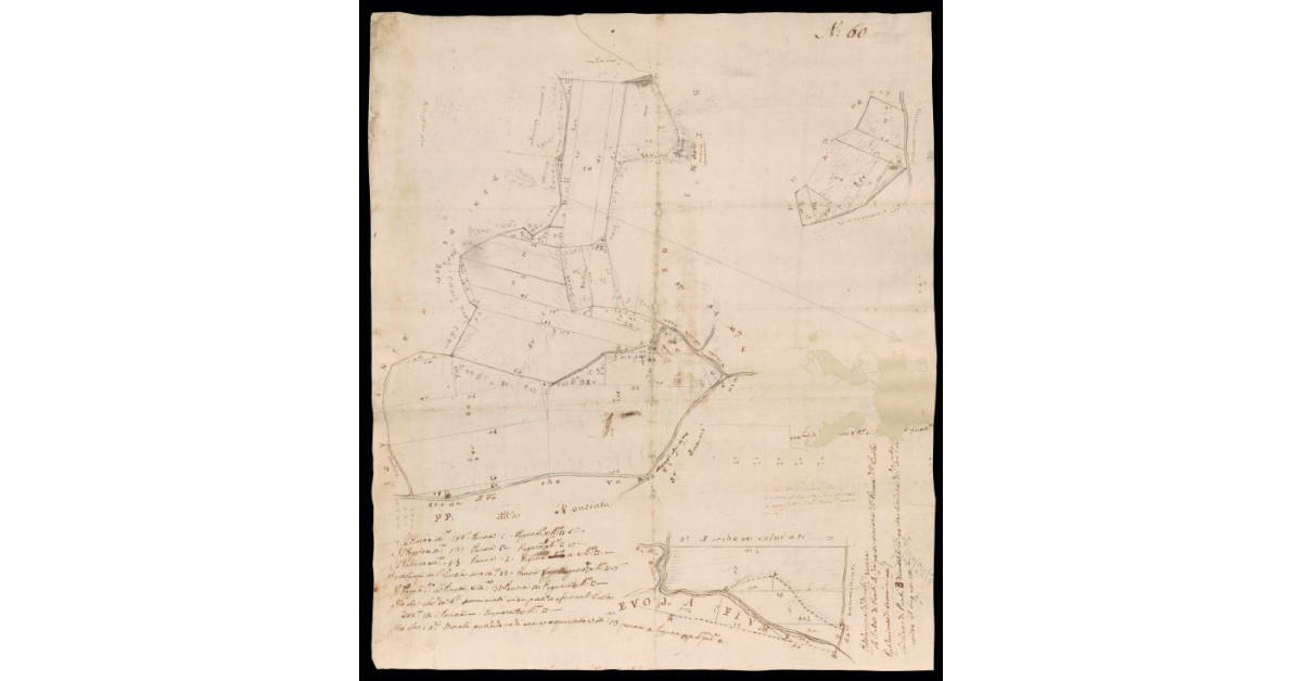 [Pianta di appezzamenti di terreno presso il fiume Evola]