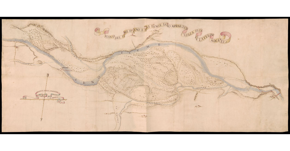 Pianta del fiume Arno e altri fiumi e loro appartenenze nella pianura di Laterina