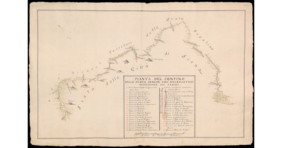Pianta del confino dello Stato Senese coll'Ecclesiastico. Descrizione dei casini