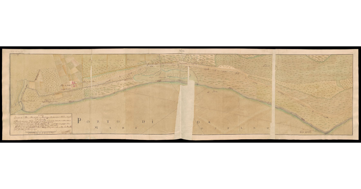 Carta dimostrante la Torre e Porto di Vada, con i ponti di legno che attraversano i paduli, e stagnoli ad essa adiacenti