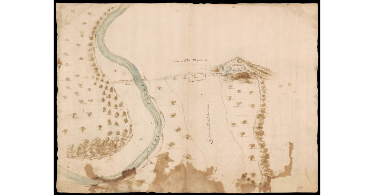 [Disegno prospettico del fiume Sieve presso il Ponte a Sagginale]