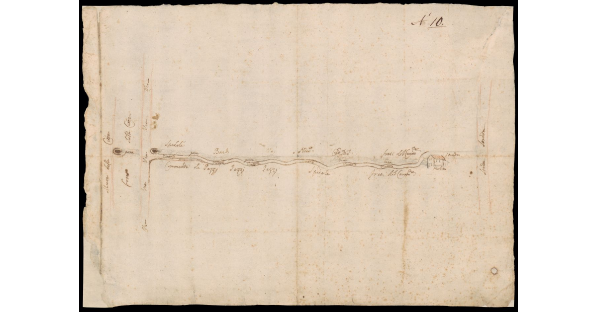 [Sbozzo di una strada tra mura e fossa di una città sui beni della Commenda Pazzi]