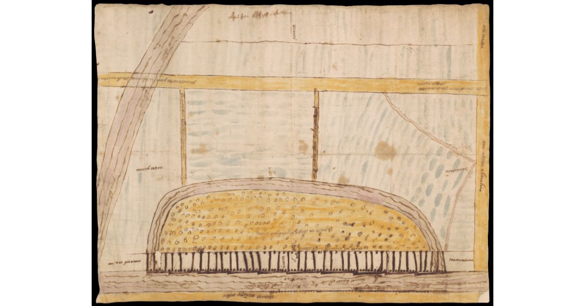 [Sbozzo di un pezzo di terra lungo la Strada Maestra di faccia a Laterina che è diventata greto del fiume Arno]