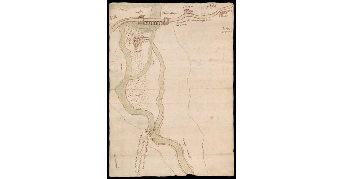 [Disegno di un tratto del fiume Arno presso il Ponte a Buriano]