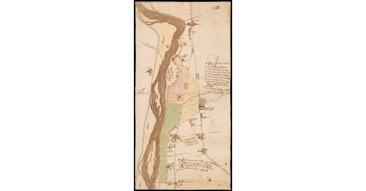 [Pianta di un tratto dell'Arno lungo le Strade Pisana e Lucchese fra Empoli e Riottoli]