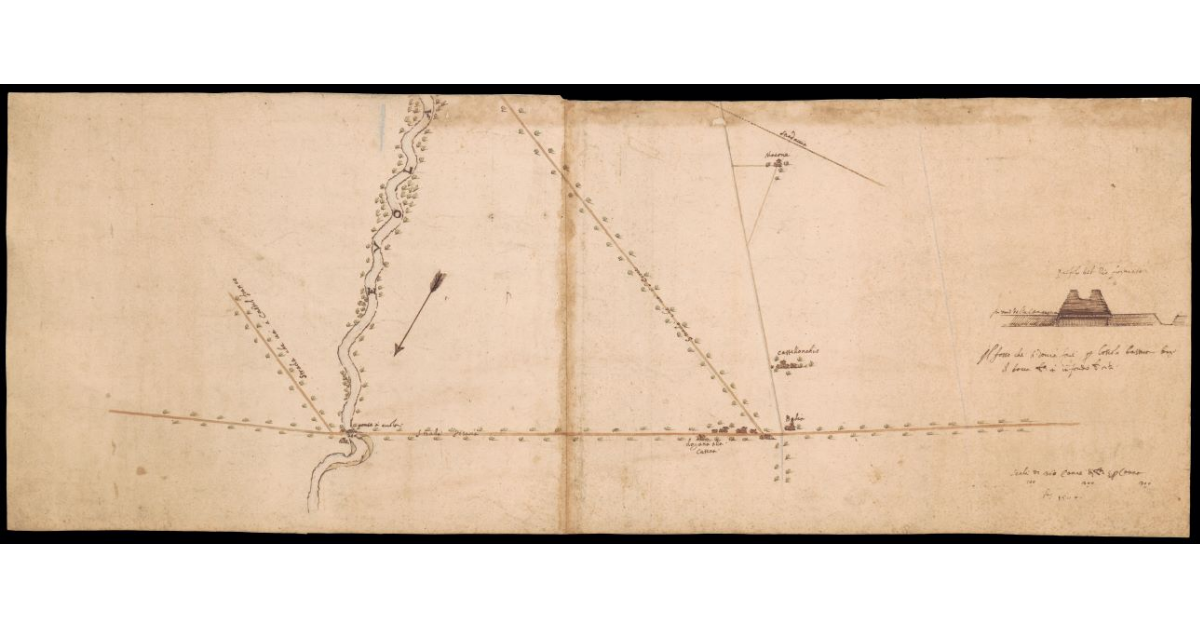 [Pianta di un tratto del fiume Egola con il terreno circostante nell'area della badia e del borgo di Castellonchio]