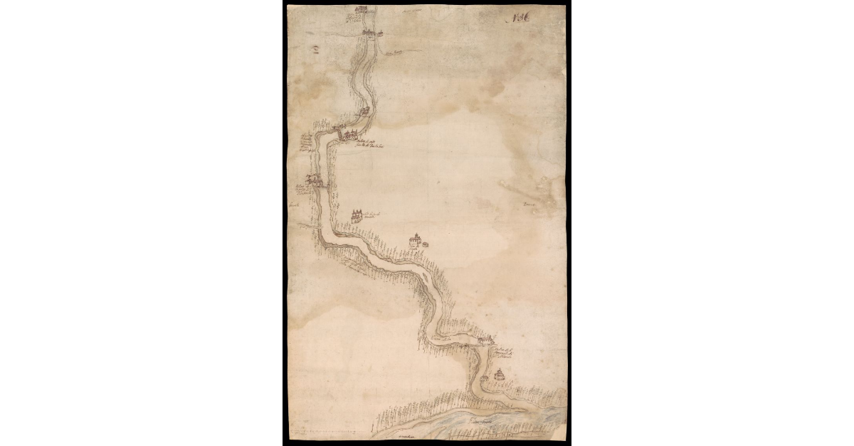 [Disegno del corso del fiume Elsa da Ponte a Elsa fino allo sbocco nel fiume Arno]