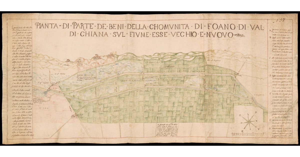 Pianta di parte de beni della Chomunità di Foano di Val di Chiana sul fiume Esse Vecchio e Nuovo