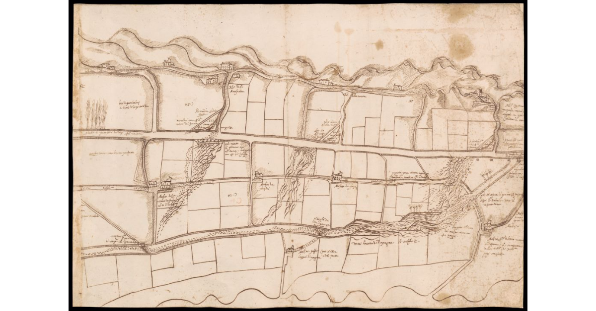 [Pianta di strade e fossi della Valdichiana a valle di Castiglion Fiorentino]