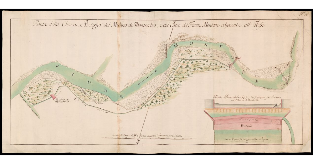 Pianta della Chiusa e Berigno del Mulino di Montecchio, e del corso del Fiume Montone adiacente all'istesso