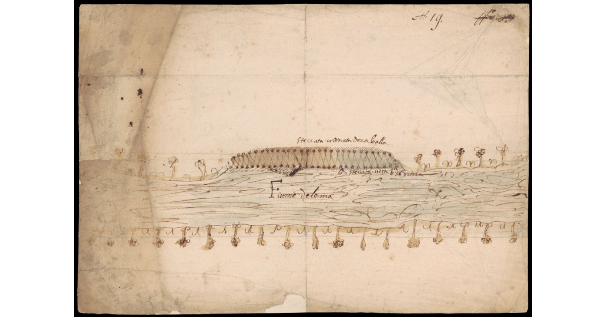 [Pianta di un tratto del fiume Ema con pescaia]