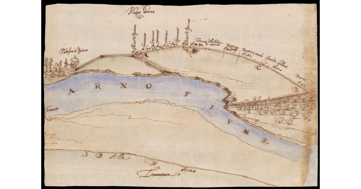 [Pianta di un tratto del fiume Arno presso Ugnano ad ovest di Firenze]