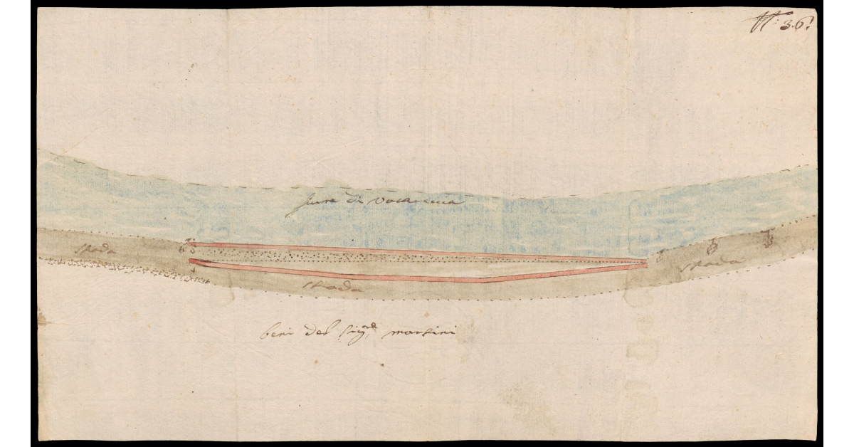 [Pianta di un tratto del torrente Vacchereccia presso Cavriglia con la strada parallela]