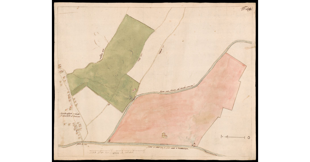 [Pianta del territorio presso Pontorme e la confluenza della Piovola nel fiume Orme nell'Empolese]