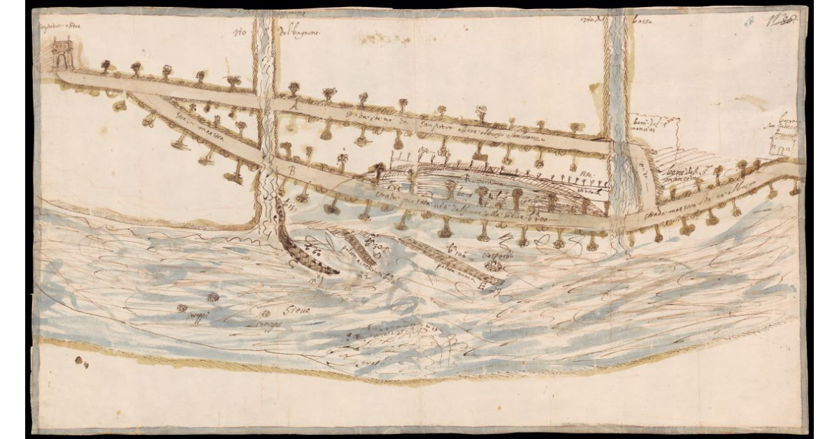 [Pianta di un tratto del fiume Sieve con la strada maestra fra San Piero a Sieve e Borgo San Lorenzo]