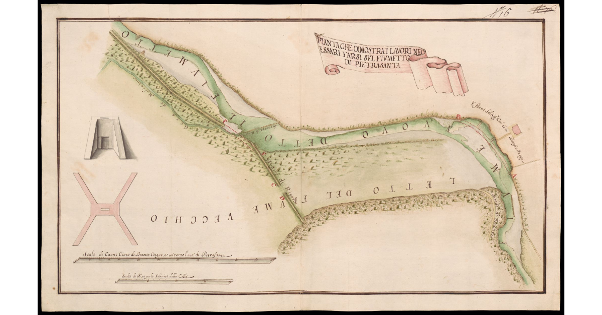 Pianta che dimostra i lavori necessari farsi sul Fiumetto di Pietrasanta