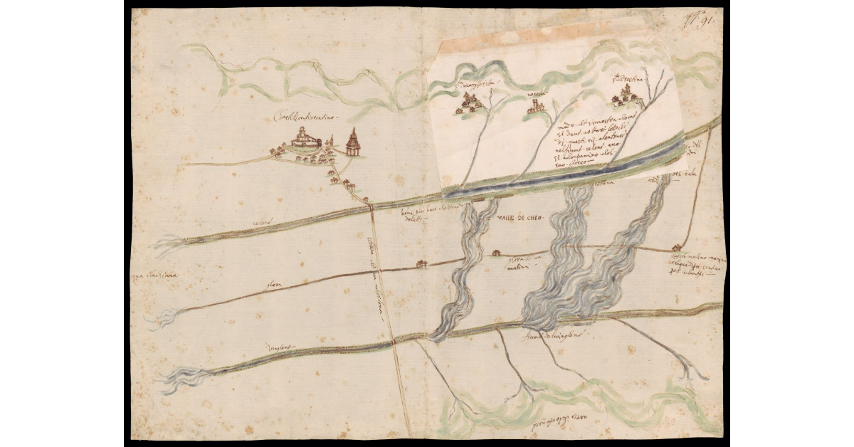 [Pianta della valle di Chio nel territorio di Castiglion Fiorentino con i fiumi Celone e Vingone]