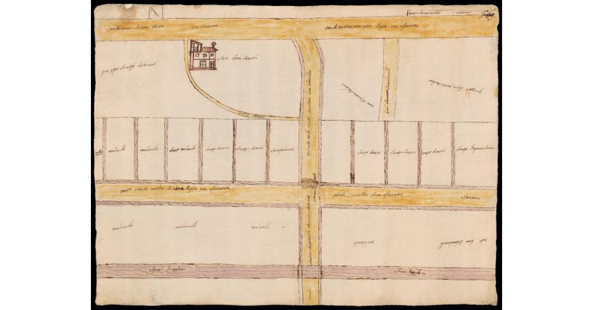 [Disegno delle strade vecchia e nuova fra Pisa e Firenze all'innesto della via per Montopoli e Palaia nel Valdarno di Sotto]