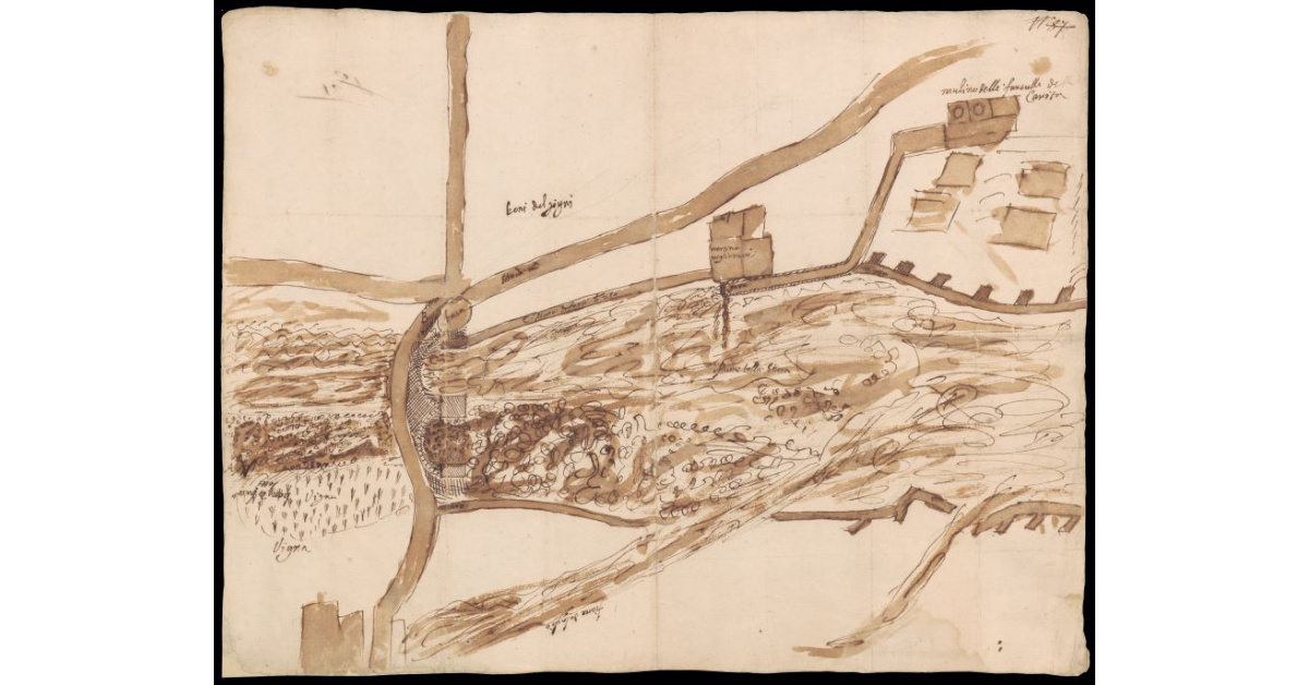 [Pianta di un tratto del fiume Stura in Mugello con muri di difesa da farsi]