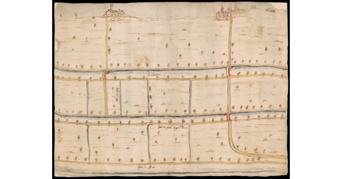 [Pianta del territorio fra il fiume Arno, il canale Usciana, Montecalvoli e Santa Maria a Monte]