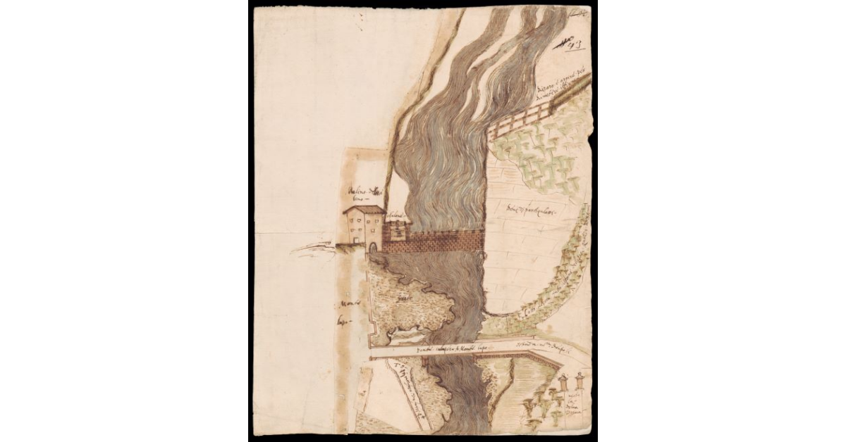 [Pianta di un tratto del fiume Pesa al mulino e al ponte di Montelupo]