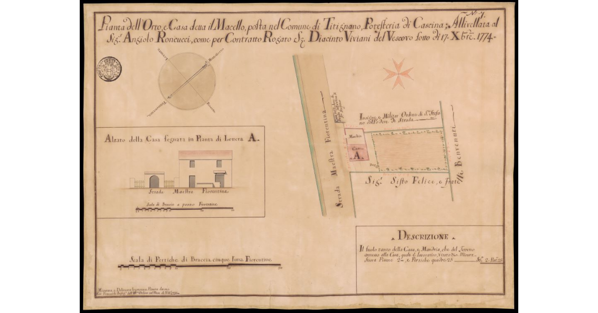 Pianta dell'orto e casa detta Il Macello, posta nel Comune di Titignano Potesteria di Cascina