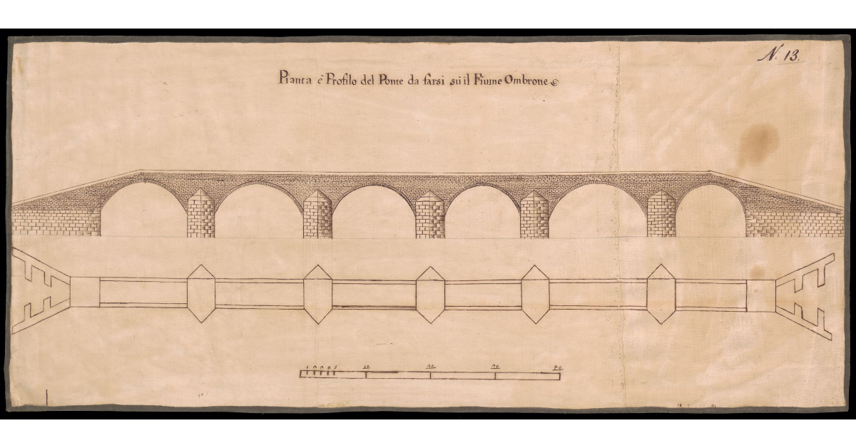 Pianta e profilo del ponte da farsi su il Fiume Ombrone