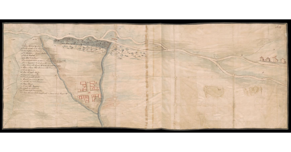 [Pianta prospettica del territorio fra Raggiolo in Casentino e il crinale con la Trappola e Loro Ciuffenna]