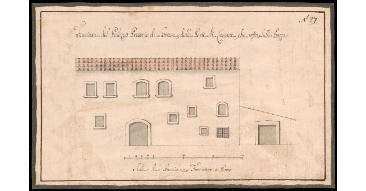 Facciata del Palazzo Pretorio di Greve dalla parte di Levante che resta sulla Piazza