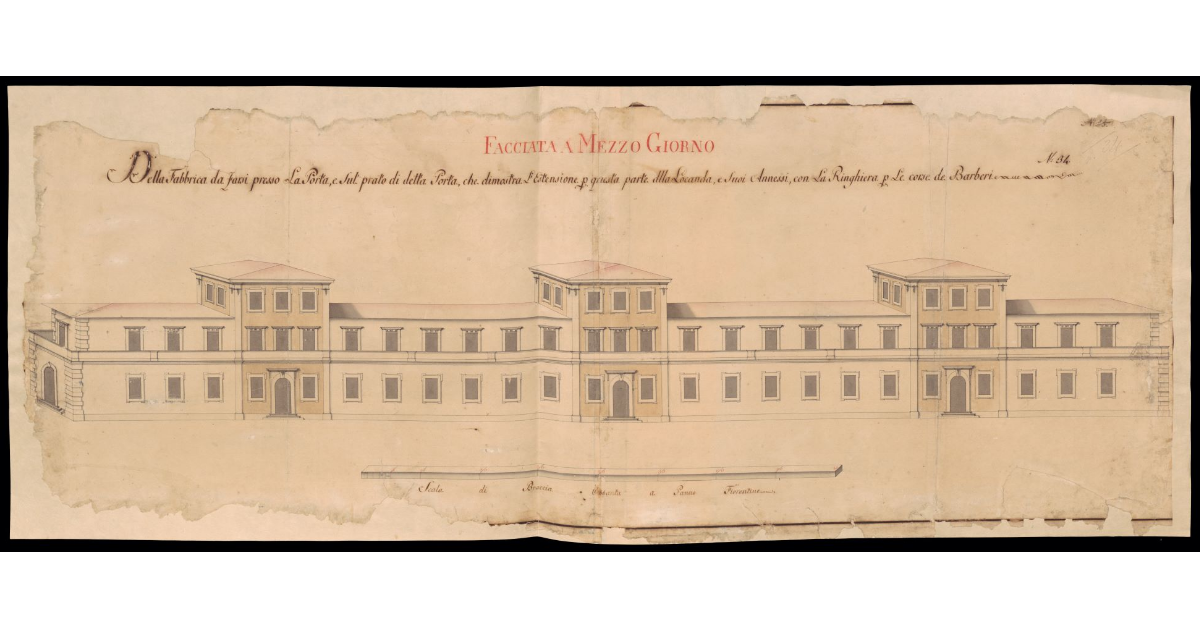 Facciata a Mezzo Giorno della Fabbrica da farsi presso la Porta, e sul prato di detta Porta