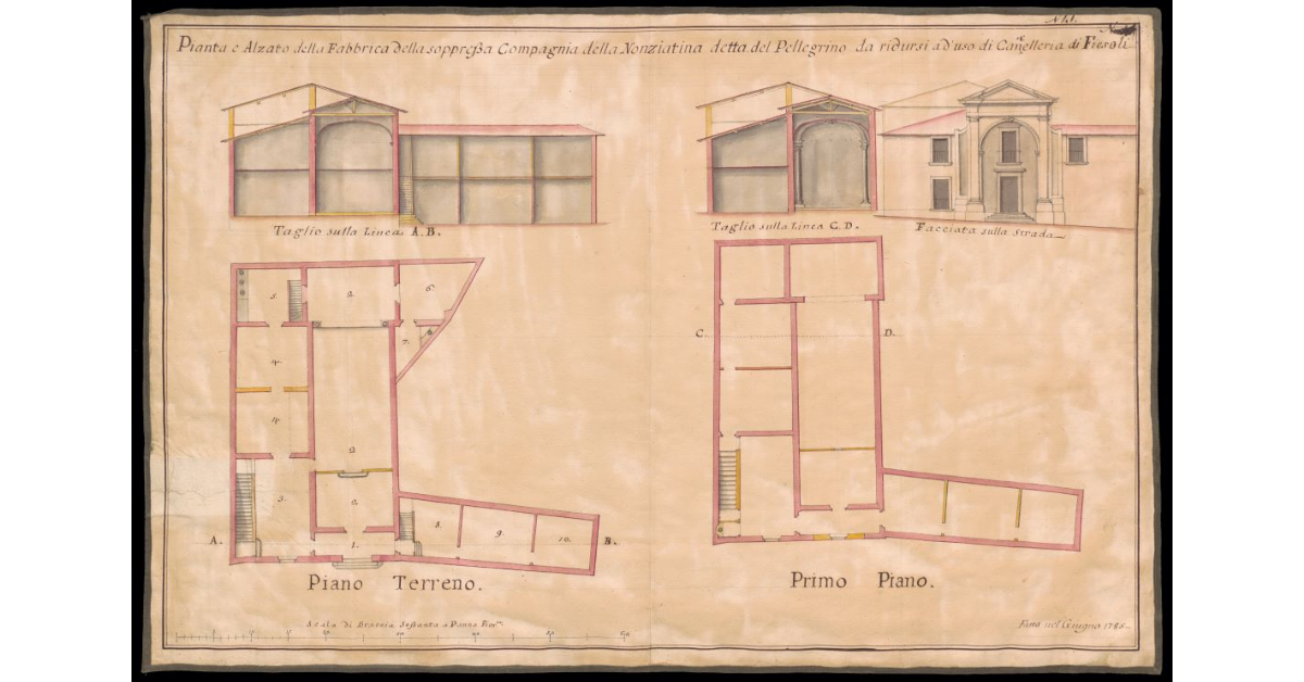 Pianta e alzato della fabbrica della soppressa Compagnia della Nonziatina detta del Pellegrino da ridursi ad uso di Cancelleria di Fiesole