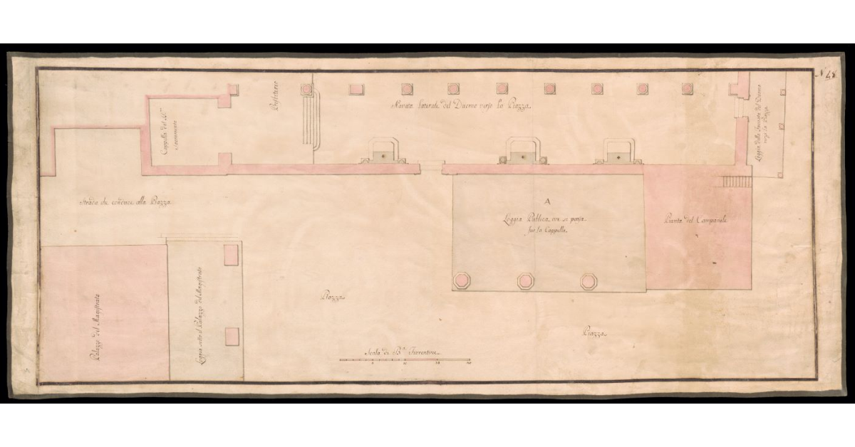 [Pianta di parte del Duomo di Pistoia con il progetto di realizzare una nuova cappella al posto della loggia pubblica sulla piazza]