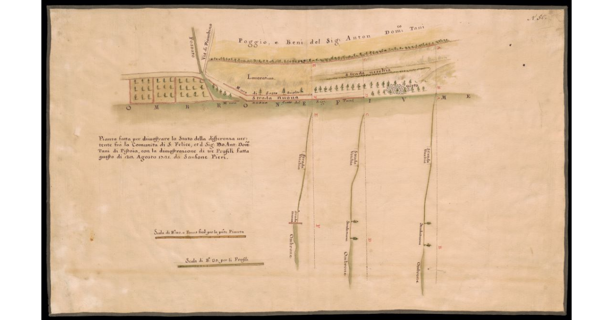 Pianta fatta per dimostrare lo stato della differenza vertente fra la Comunità di S. Felice e il Sig. Antonio Domenico Tani di Pistoia
