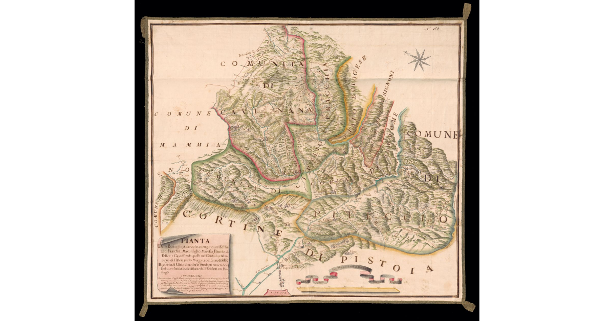 Pianta delle boscaglie, et altro, che attengono alli edifizi di Pracchia, Malconsiglio, Maresca, Piteccio, S. Felice, e Capo di Strada posti nel contado e Montagna di Pistoia per la Magona del ferro di S.A.R