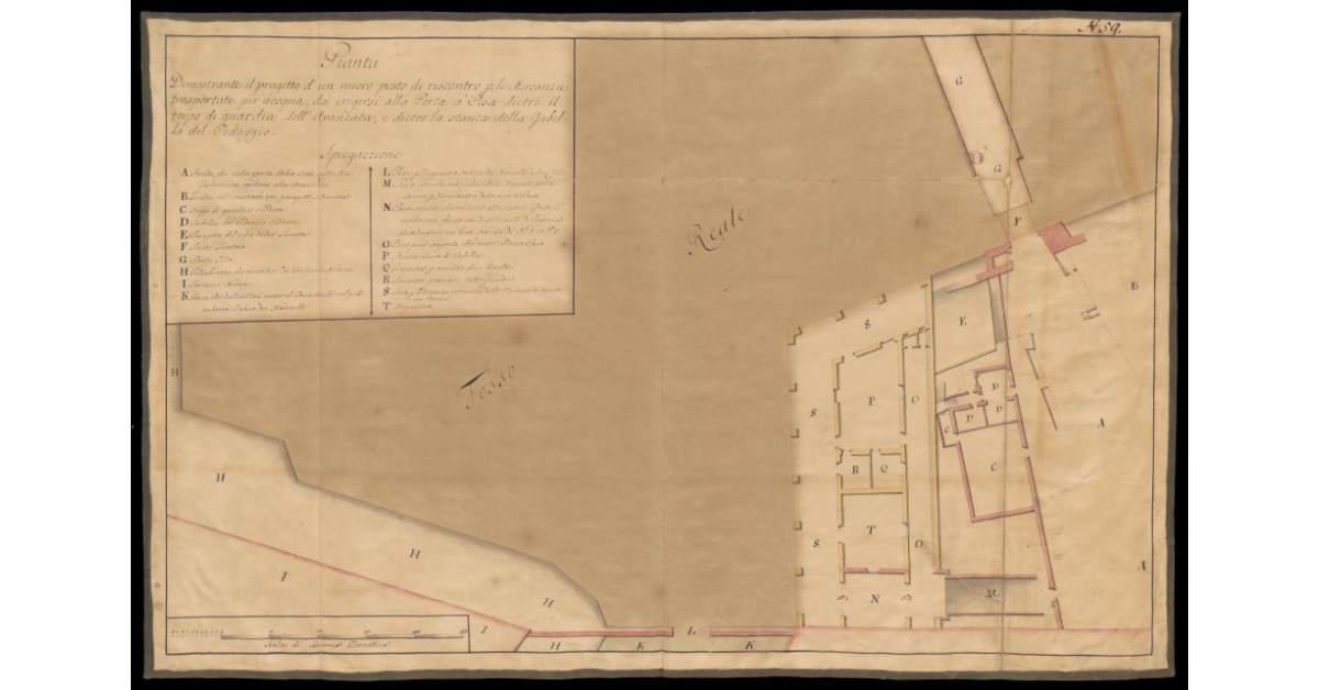 Pianta dimostrante il progetto di un nuovo posto di riscontro per le mercanzie trasportate per acqua, da erigersi alla Porta a Pisa [a Livorno]