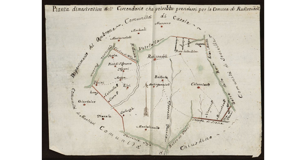 Pianta dimostrativa del circondario che potrebbe prendersi per la Comune di Radicondoli
