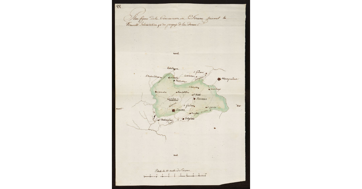 Plan figuré de la Commune de Sorano suivant la nouvelle delimitation qu'on propose de lui donner