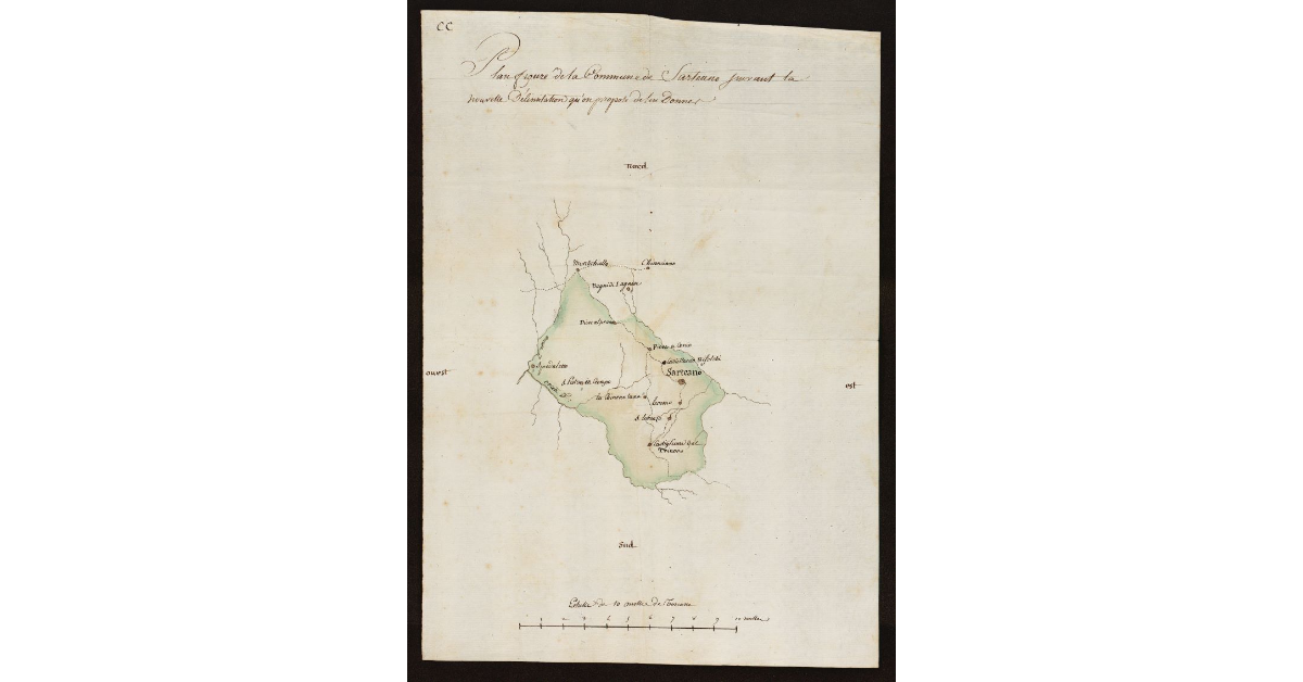 Plan figuré de la Commune de Sarteano suivant la nouvelle delimitation qu'on propose de lui donner